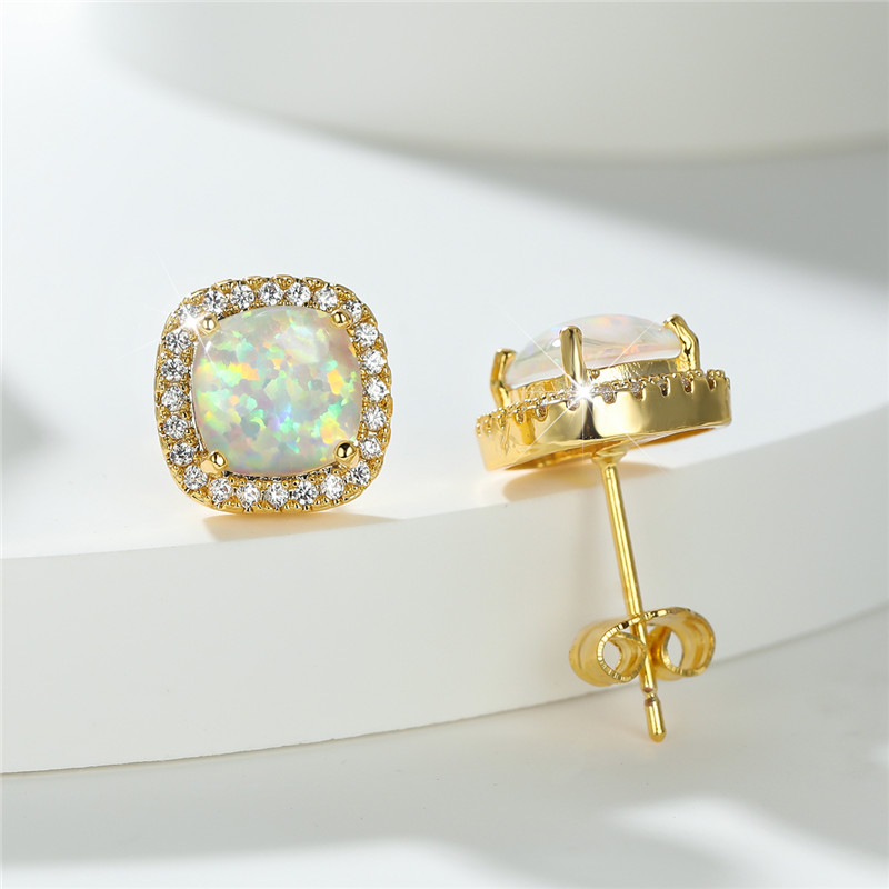 Opal Earrings Dangle - Cute Female Green White Fire Opal