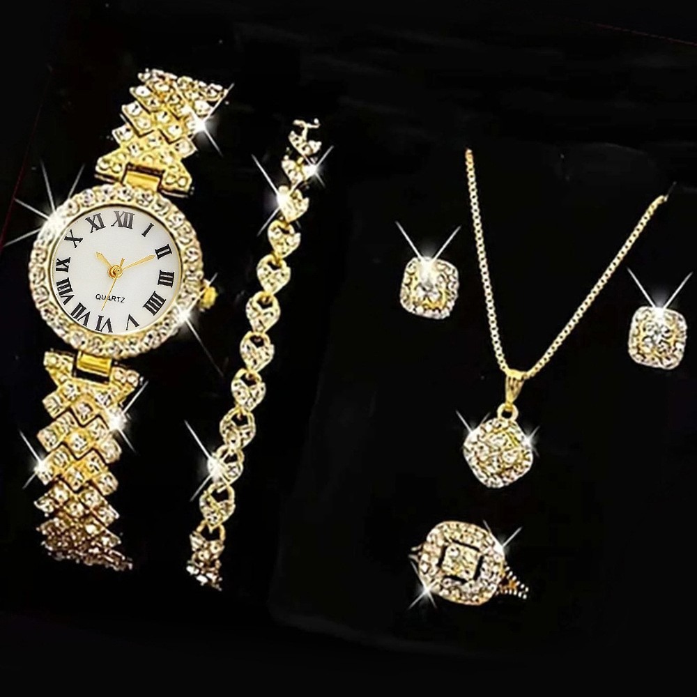 Jewelry Box Watches Bracelets - 6PCS/Set Luxury Rhinestone Women Watches Fashion