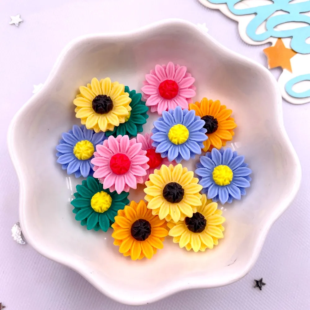 Paradise Jewelry & Watches Llc - 30Pcs Resin Colorful 15mm Sunflower Flatback