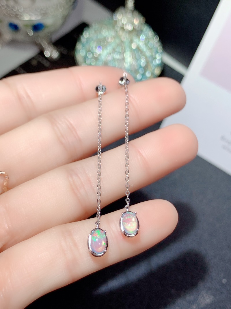 Opal Earrings Dangle - Oval 4*6MM Natural Opal Drop Earrings
