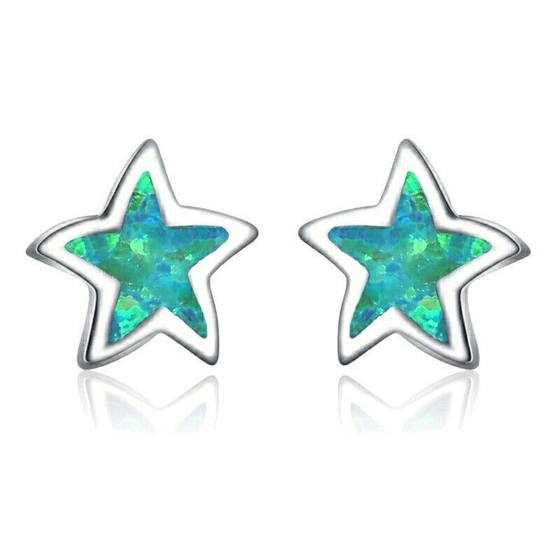 Opal Earrings Dangle - 1 Pair Green/blue/white Pentagram Green Simulated