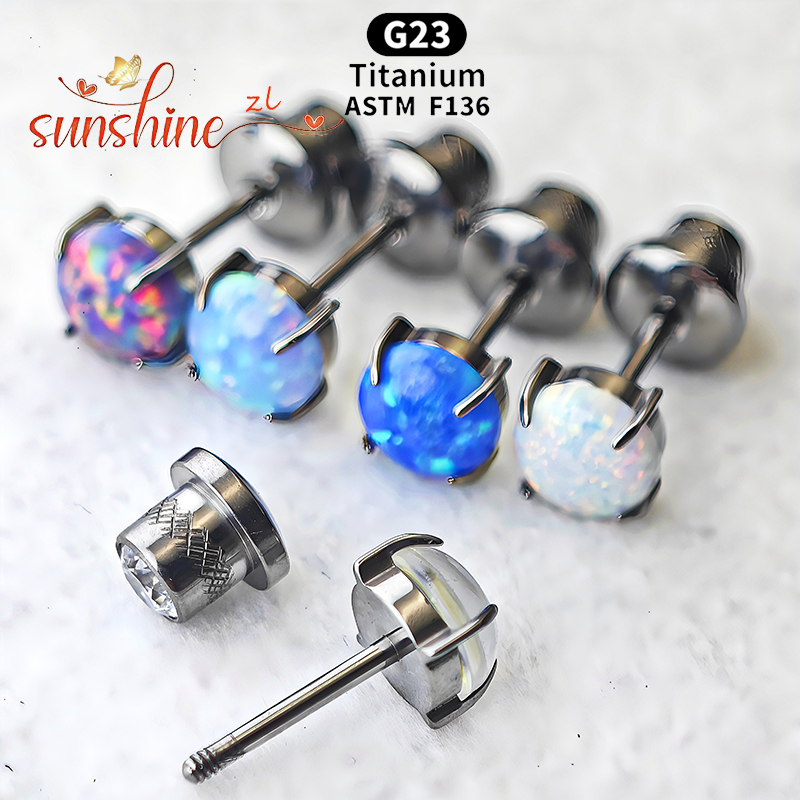 Opal Earrings Dangle - 2PCS ASTM F136 Titanium Opal Moonstone