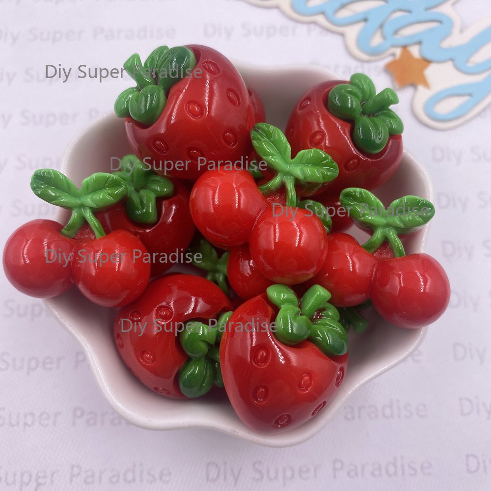 Paradise Jewelry & Watches Llc - 8PCS Resin Kawaii Colorful Red Strawberry