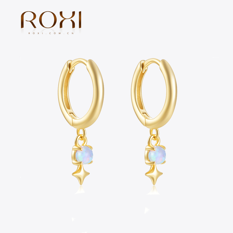 Opal Earrings Dangle - ROXI White Opal Drop Hoop Earrings