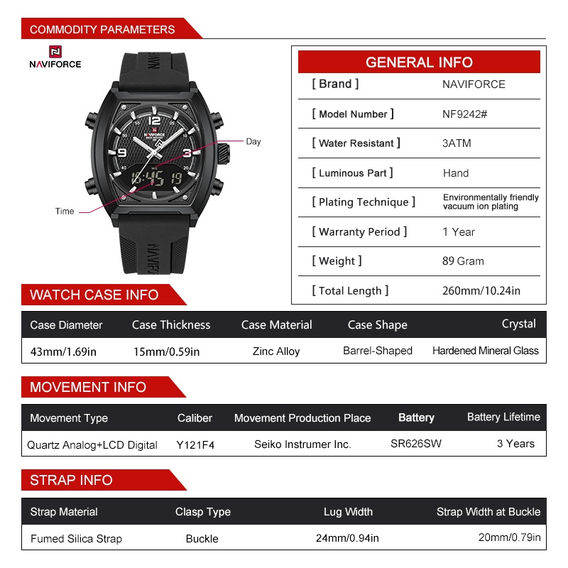 NAVIFORCE Men Dual Display Wat - огляд і ціна Watch Display Box