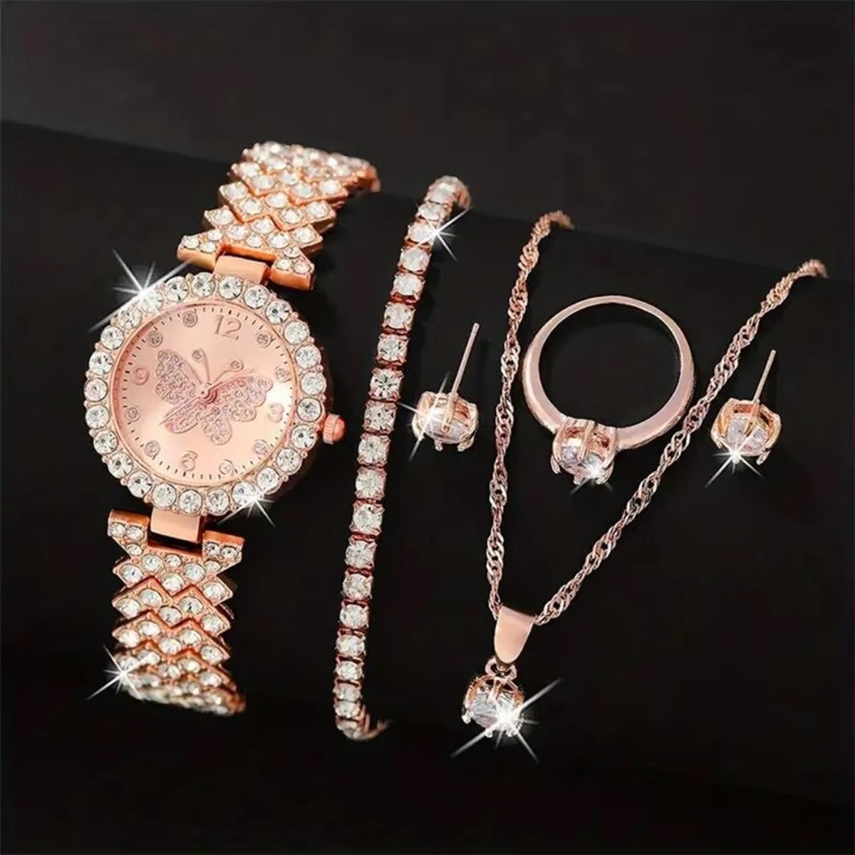 6PCS/Set Luxury Rhinestone But - огляд і ціна Jewelry Box Watches Bracelets
