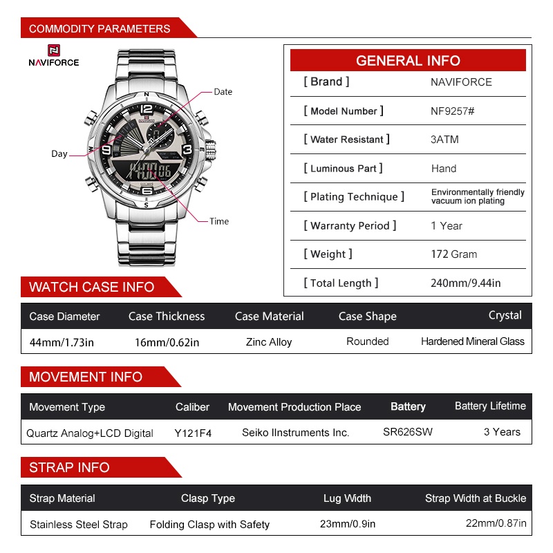 NAVIFORCE Men Dual Display Wat - огляд і ціна Watch Display Box